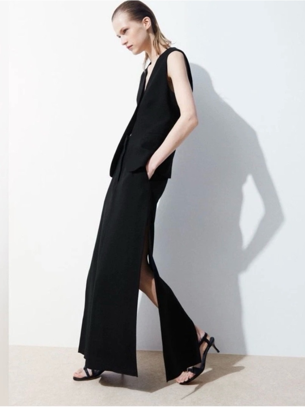 COS Black Sleeveless Maxi Skirt with High Side Slits size 10 - Picture 6 of 16